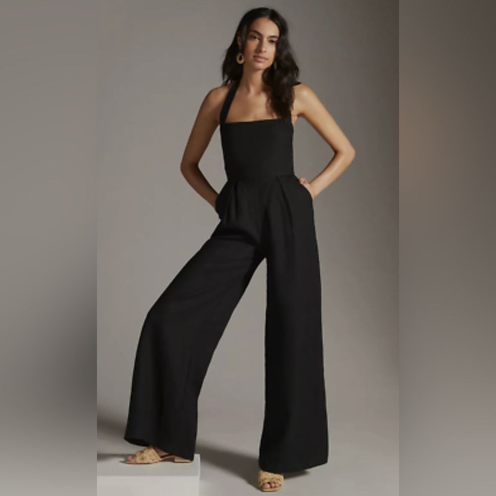 RUMER BLACK LINEN JUMPSUIT, SZ XL